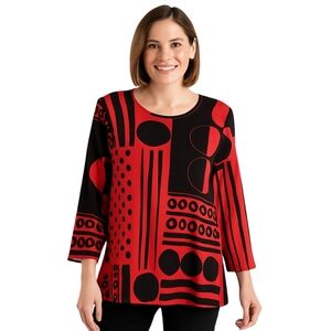 JESS & JANE Bebop Tunic Top Women Large Red Black Geometric Made in USA Art Wear